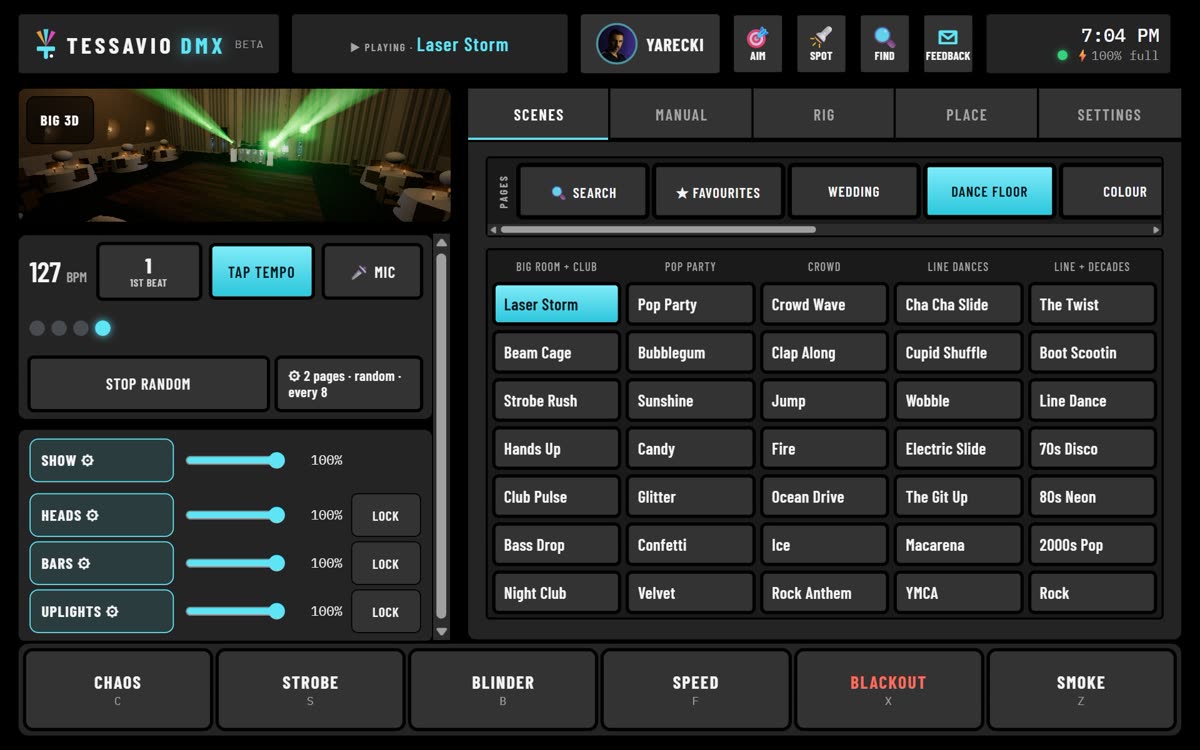 The tablet screen with Play random running